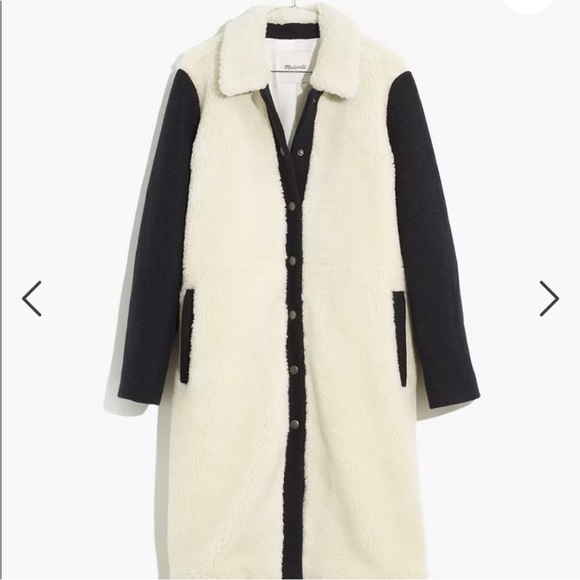 Madewell McClancy Sherpa Two-tone Long Coat‎ XXL black white - Picture 2 of 10